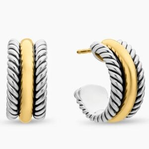 David Yurman Cable Collectibles Hoop Earrings In 14k Gold and Sterling Silver